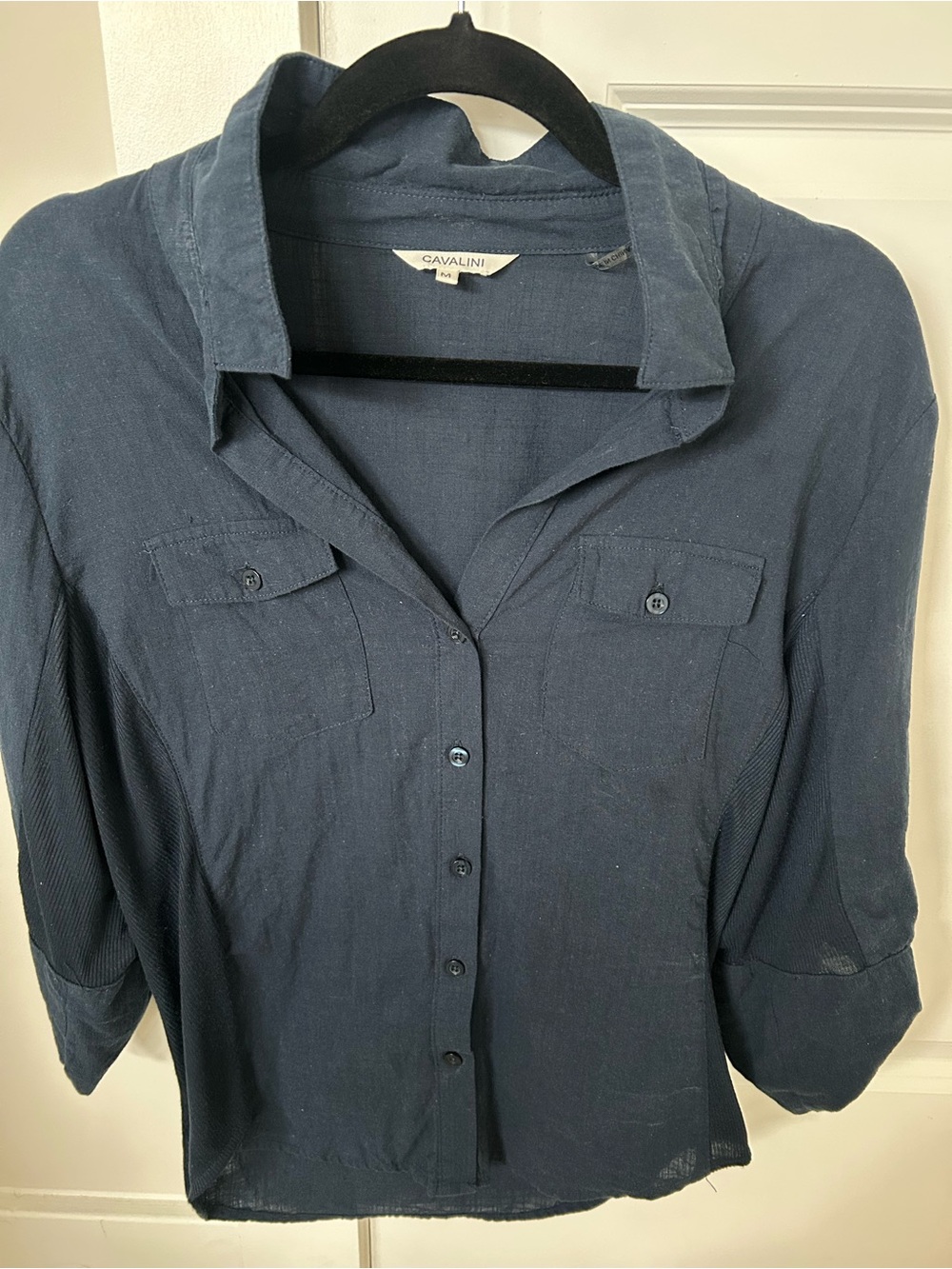 Cavalini Men's Dark Blue Casual Button-Down Shirt